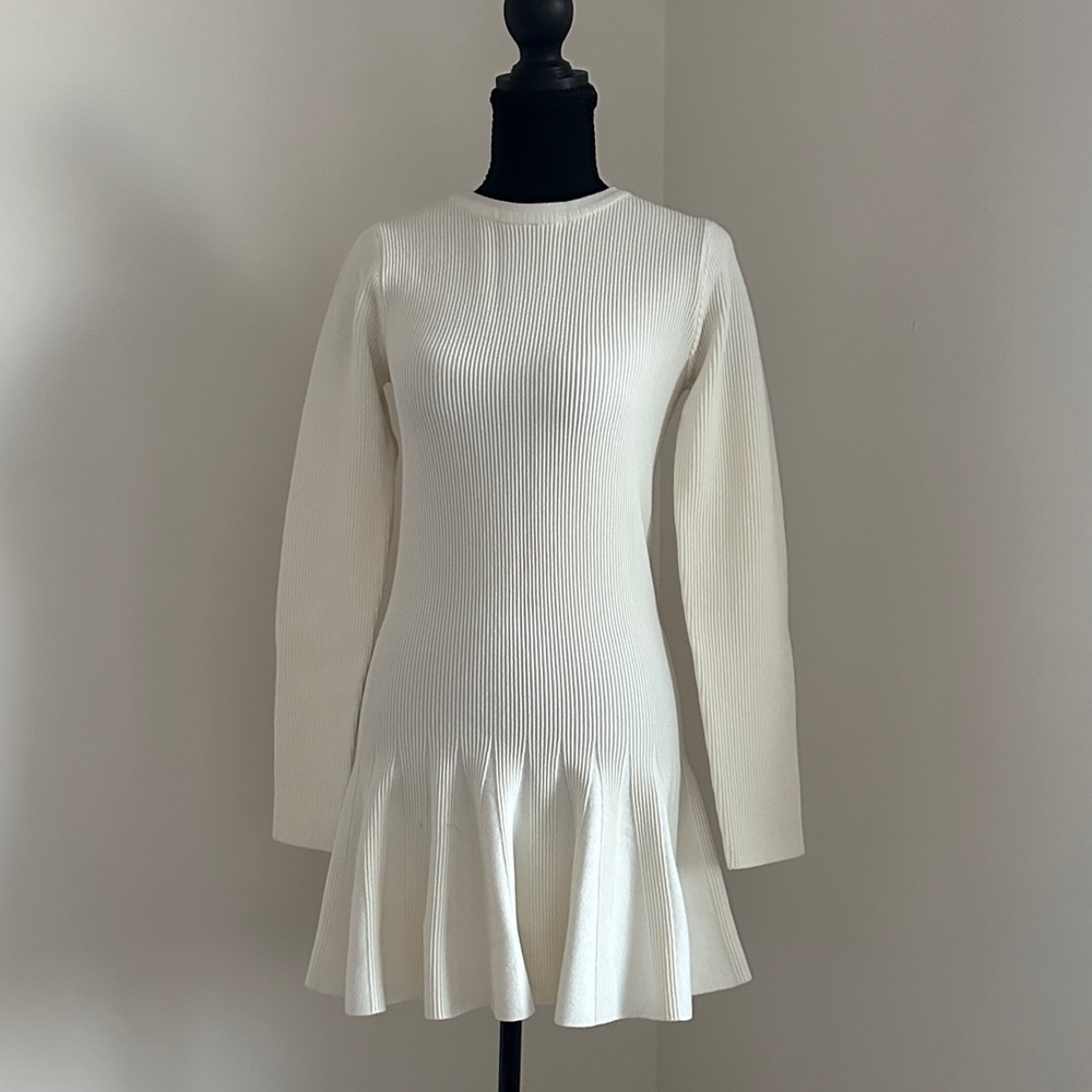Mustard Seed White Ribbed Long-Sleeve Mini Dress